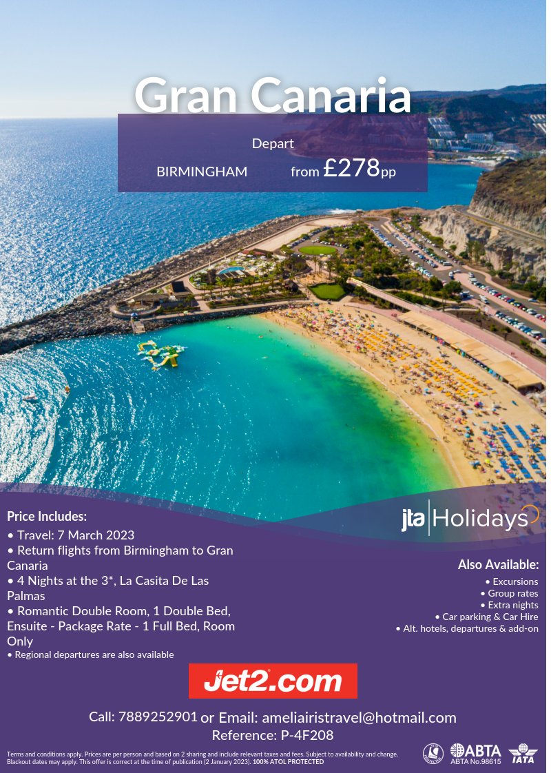AmeliaIrisTrav's tweet photo. Offers✈️

Ive been having a look at some offers,&amp; have come up with some of the below available departing from local airports... 

Belfast-Torremolinos
London Gatwick-Majorca
Birmingham-Gran Canaria 
East Midlands-Fuerteventura

#ukdepartures #wintersun #travel #AmeliaIrisTravel https://t.co/hFZmQzWJlX