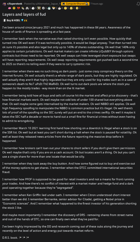 welp007's tweet photo. One of the best one page summaries of the entire $GME saga I have ever read. If there is anyone who still doubts this DD please point it out on this list, I will listen attentively: https://t.co/PPBlpgAMWv @citsecurities @ryancohen https://t.co/zLevf2JiB4