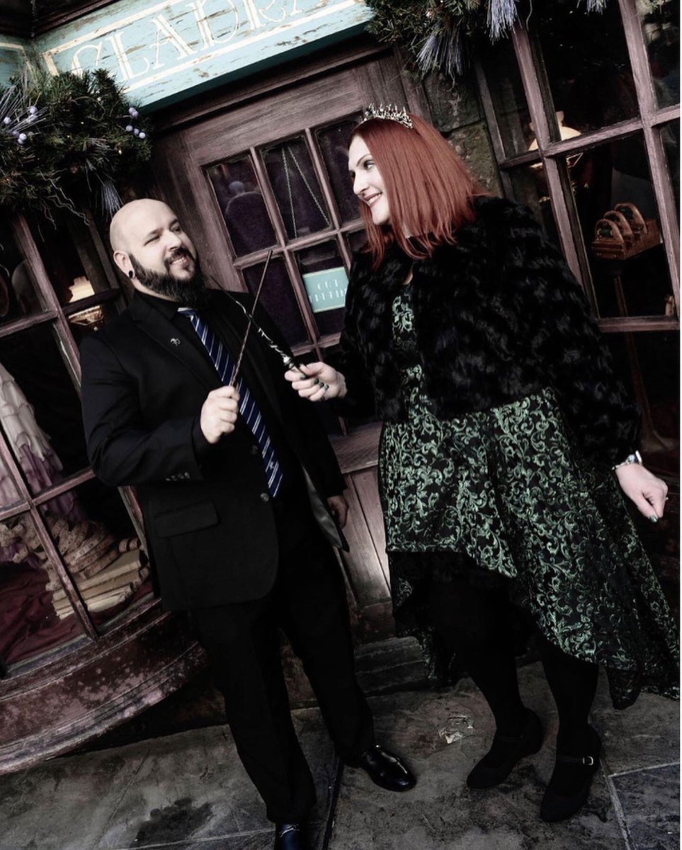 parkchums's tweet photo. We got #married last month at The Three Broomsticks located in the #HarryPotter area of Islands of Adventure. 💍🪄 After our ceremony, we had a really fun #photoshoot around #Hogsmeade. ❤️ #love #slytherin #ravenclaw #marriage #amortentia #celebration #wedding #weddingpictures https://t.co/BBVeCZfUuw