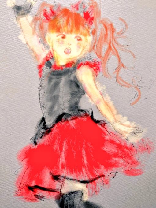 YUIピョンの余韻…鉛筆で描いていたのをアプリの油絵塗りムズカシイ…雑さが躍動感にも見える…かな#babymetal_fanart  #BABYMETAL#イラスト 