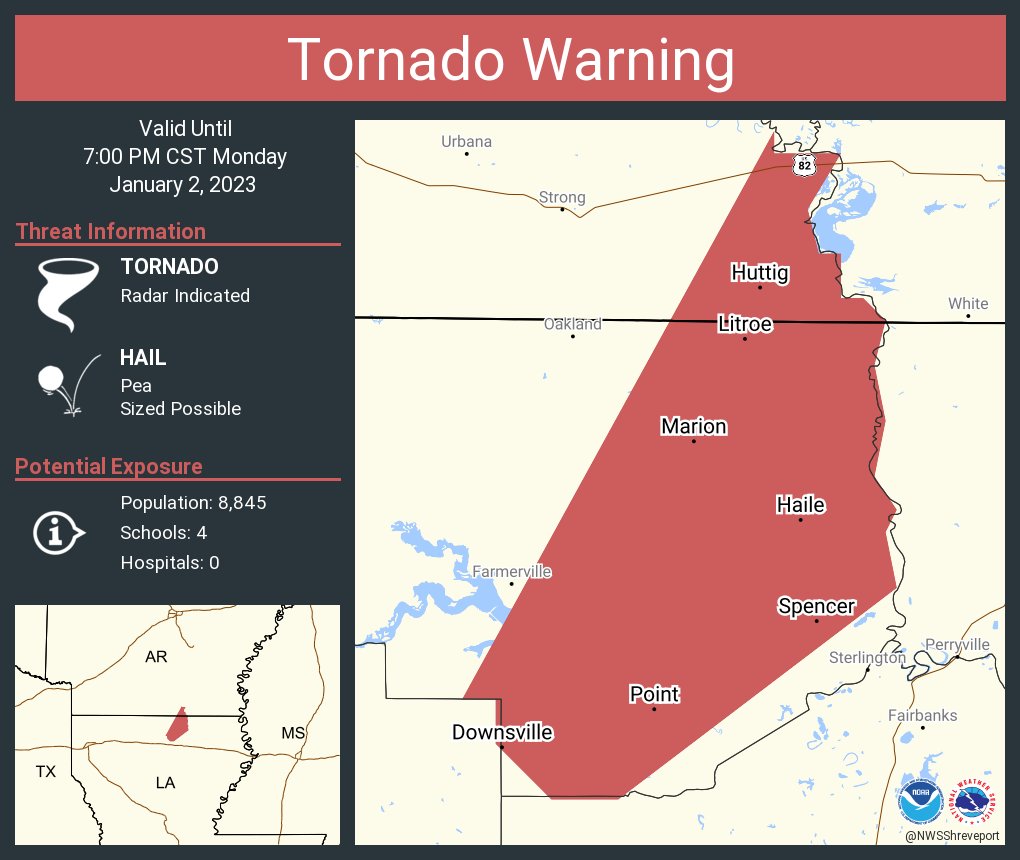 NWS Tornado on Twitter "Tornado Warning including Marion LA, Huttig AR and Felsenthal AR until