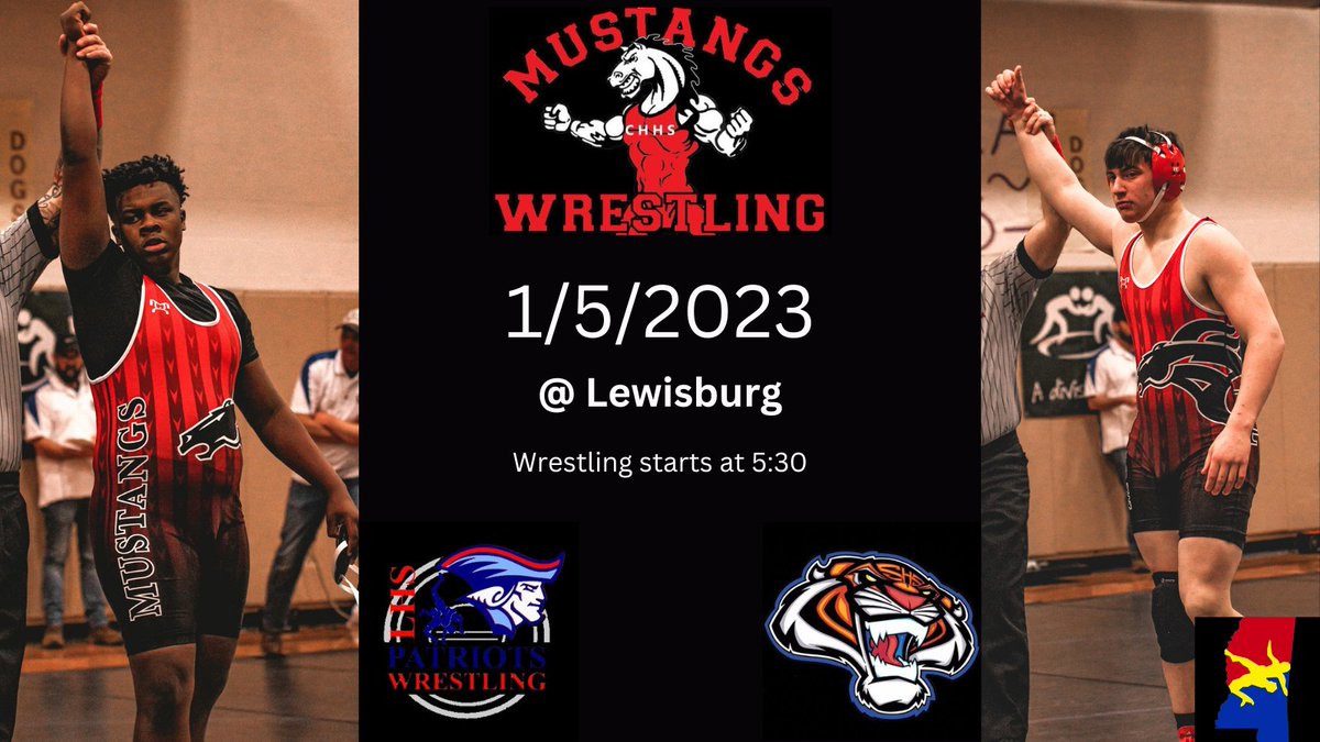 coachdtmCHHS's tweet image. Kicking off the next semester with a tri this Thursday @ Lewisburg. Wrestling will start at 5:30. Come out and support your Mustangs! @TweetDCS_CHHS @desoto_news @LHSW2022 @sipwrestling