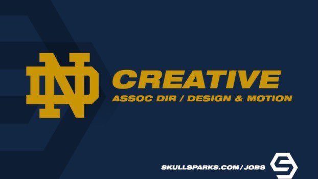 Opportunity with the <a href="/FightingIrish/">The Fighting Irish</a> and <a href="/NDFIM/">Fighting Irish Media</a>. Associate Creative Director, Design &amp; Motion: apptrkr.com/3741291 More jobs: SkullSparks.com/jobs
