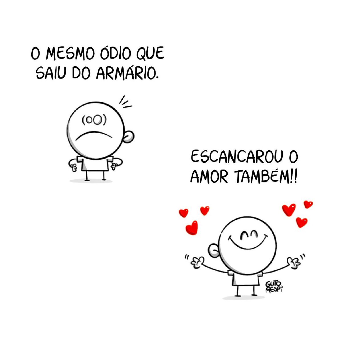 guto_respi's tweet photo. Em outubro de 2018 quando o inominável ganhou eu peguei a primeira caneta ao alcance e fiz um desenho com tristeza e desânimo. 

Hoje refaço o mesmo cartum com carinho e otimismo por um Brasil melhor para TODOS nós #oamorvenceu #brasil #lulapresidente https://t.co/DyBVe255iv