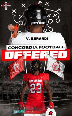 VincentBerardi4's tweet photo. After a great conversation with @D_Green45 I am blessed to say I received a scholarship offer from Concordia University Ann Arbor! Thank you for the opportunity! @CUAA_Football @_CHSFootball https://t.co/BW1ZzwwvLd
