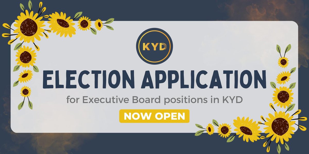 New Year, New Exec Board 🎉

KYD Elections have begun for the 2023-2024 term.

The Election Application Form for KYD Executive Board is NOW OPEN and the link to apply can be found here: bit.ly/KYD_Election