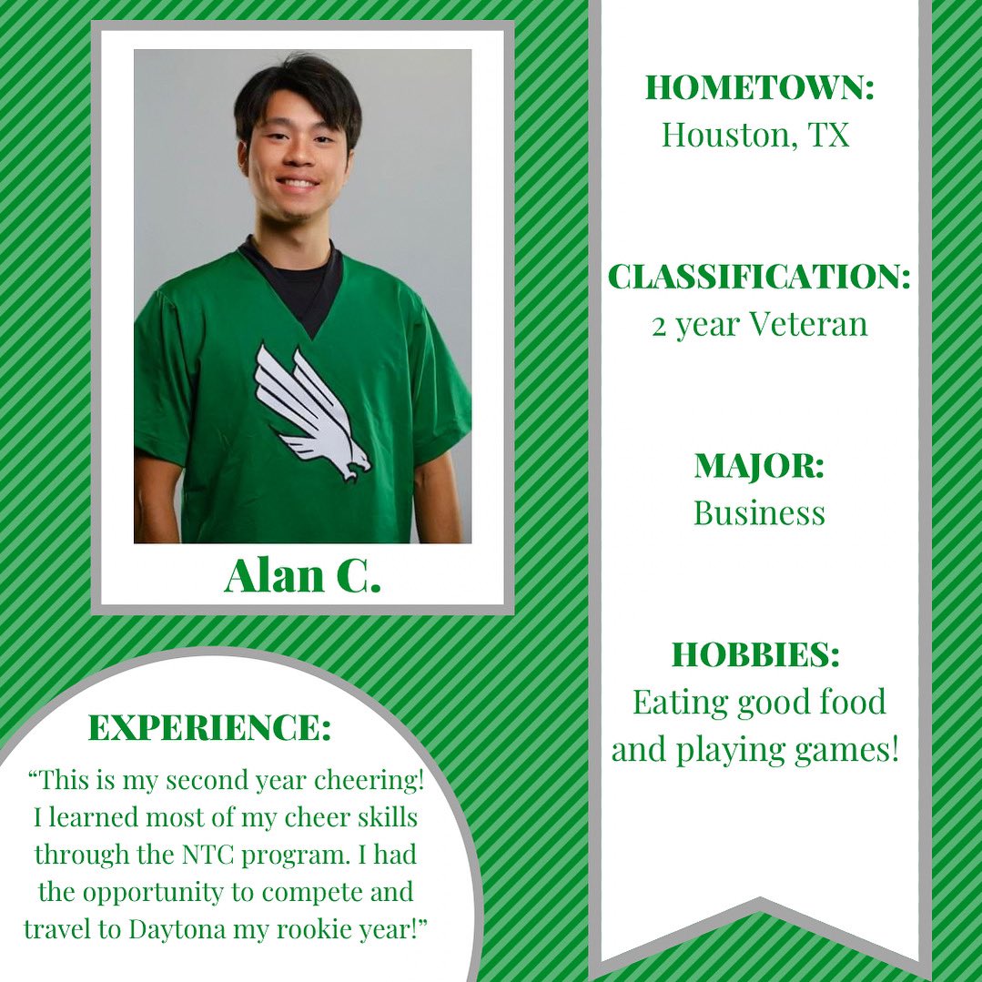 Northtxcheer's tweet photo. Meet the Mean Green Monday: Alan C.💚🦅 #gmg #nomercy #foentc https://t.co/ioxEqGLJ1E