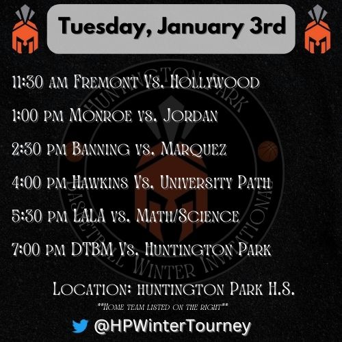 ParkHoopz's tweet photo. Huntington Park Basketball Winter Invitational Day 2 Schedule!! https://t.co/zpAIuHUH6g