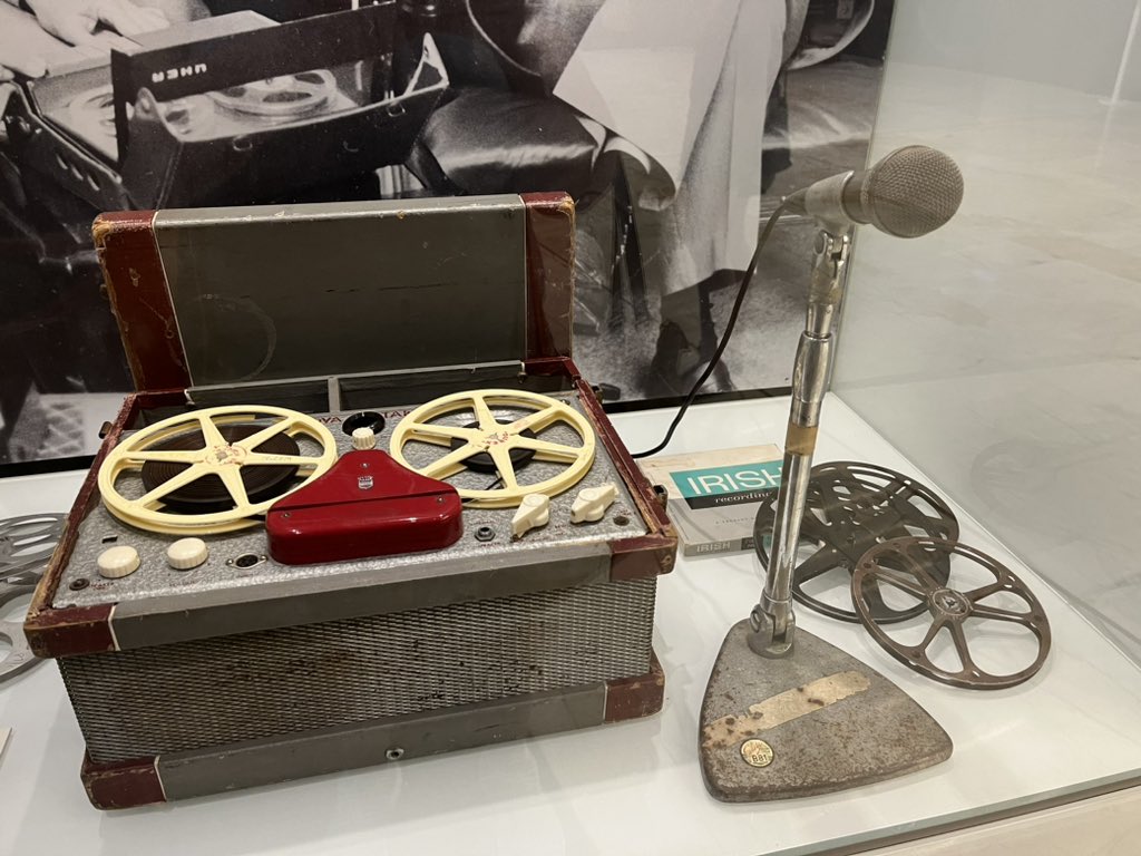 StudyListening's tweet photo. hazel de berg’s tape recorder and microphone. at the @nlagovau, canberra. #MiEL https://t.co/oVC8wlsSoh