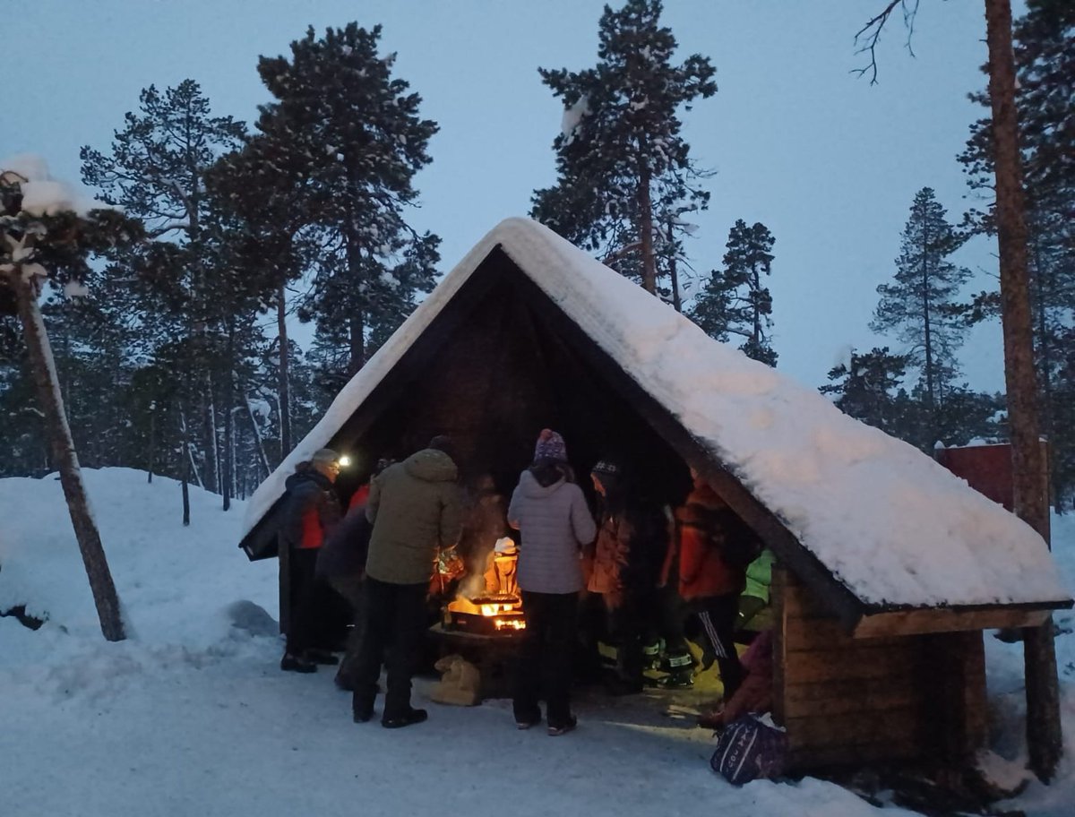 cristinapalomar's tweet photo. La #makara és un àpat típic finès que consisteix a cuinar salsitxes de ren al foc de fusta de bedoll. El bedoll, juntament amb el pi silvestre, omple els boscos de la taiga del nord del país. #Inari🦌 #Lapland🎅 
#Samiland🥶 https://t.co/pggDNp8LPH