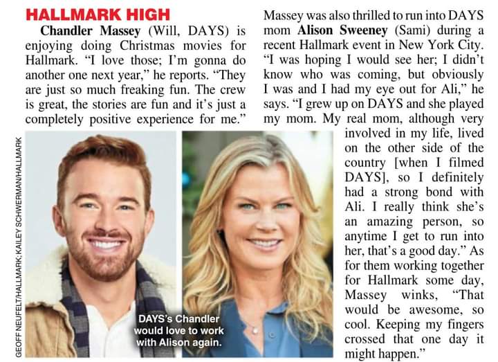 WeLoveChanMas's tweet photo. From the newest edition of SOD we get this little snipept of Chandler talking about Hallmark christmas movies, planning another this year and the hope to work with Alison Sweeney in one 

#ChandlerMassey #Hallmarkhunk https://t.co/4LfV34i91n