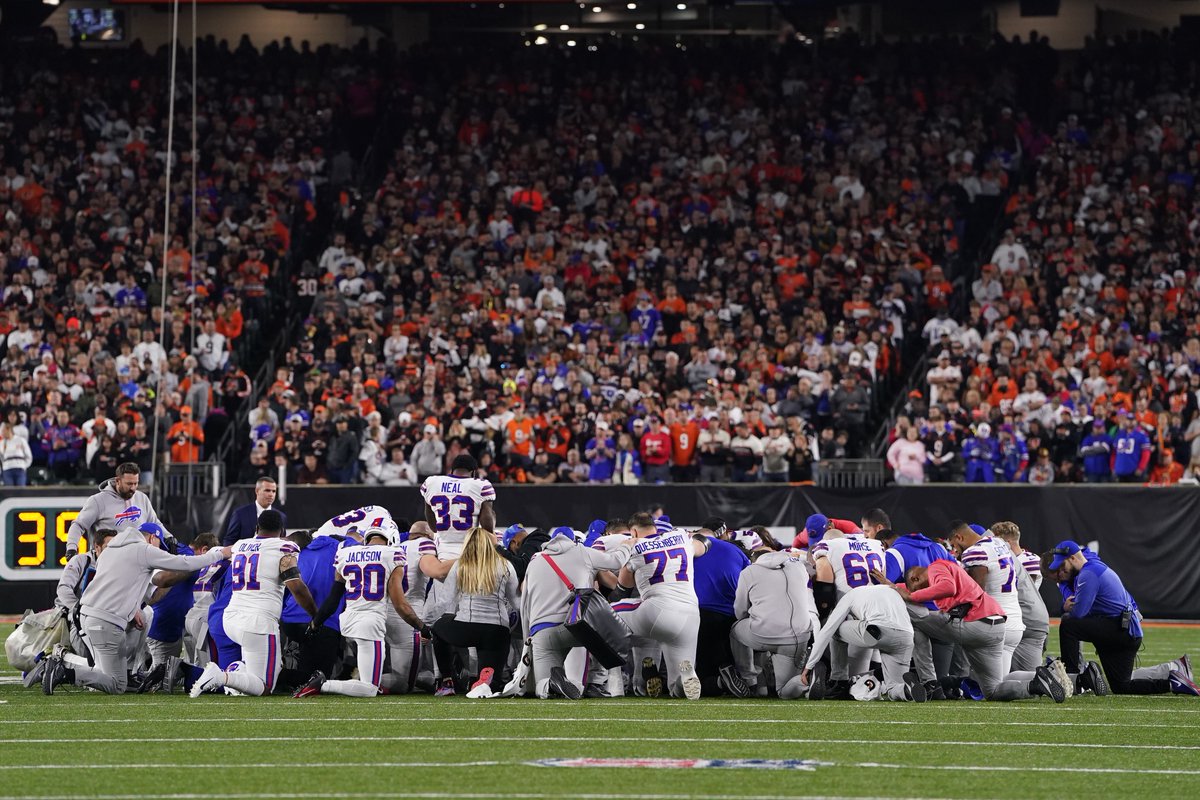 The Bills-Bengals game has been postponed to a later date after Bills safety Damar Hamlin collapsed on the field and was taken to a hospital