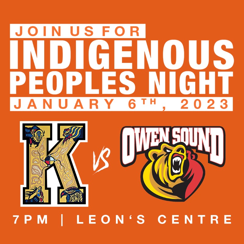 KingstonFronts's tweet photo. The Kingston Frontenacs will be hosting Indigenous Peoples Night on January 6th, 2023 at 7:00 pm against the Owen Sound Attack at Leon’s Centre.

The Frontenacs will recognize the culture, talent and creativity of Indigenous communities.
