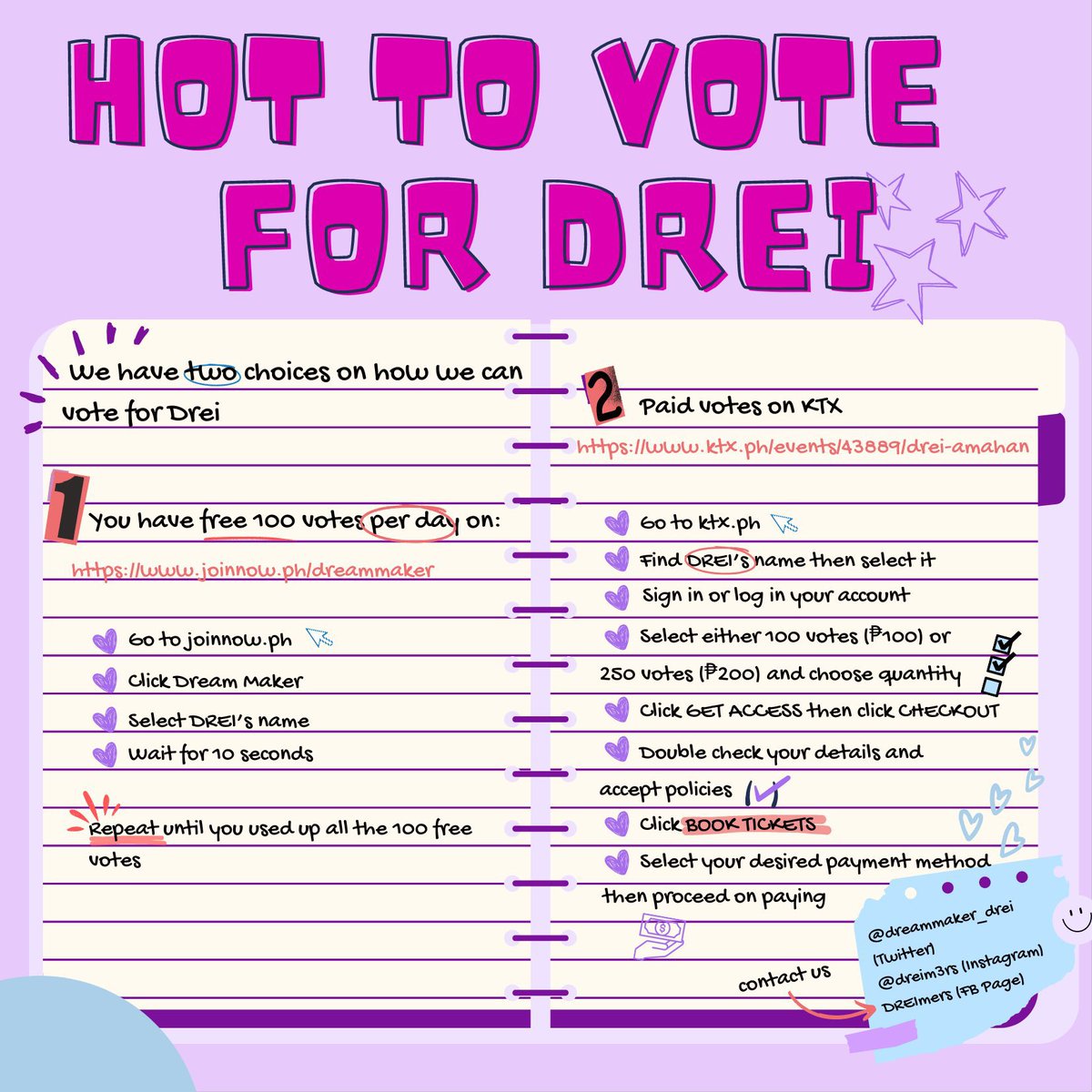 teamdreiofc's tweet image. DREImers! Don’t forget to cast your votes today 💜

Here's a guide on how you can vote for DREI 🗳️💜🕺

Links for easy access:
JoinNow: joinnow.ph/dreammaker
KTX: ktx.ph/events/43889/d…

#DreamMaker_Drei
#KeepOnDREIming
#DreamMaker