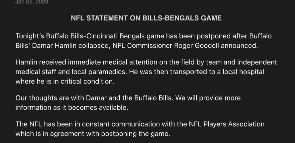 ECloskyWTSP's tweet photo. Statement from NFL https://t.co/1XuZKMPPOA