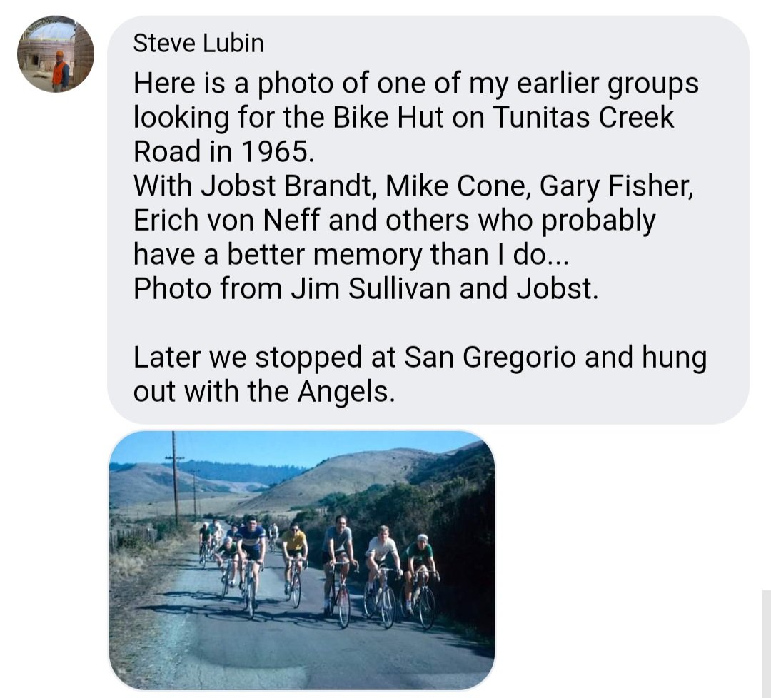 Local bike history, 43 years before the Bike Hut: Looks like a classic Pedali Alpini ride down Tunitas with Steve Lubin, Jobst Brandt, @Gary_Fisher, Jim McCoin, Marcello Mugelli, Mike Cone, Jeff Nusser, Erich Von Neff, and others cc: @rosso_velo