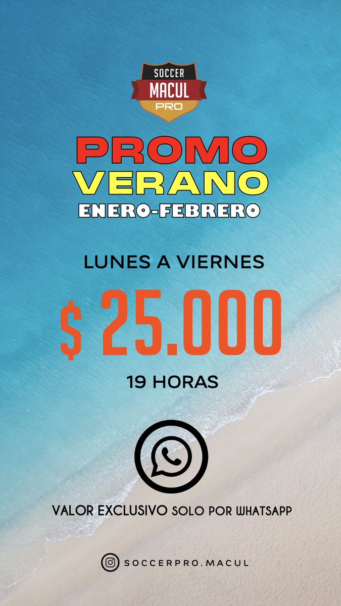 SOCCERPRO_CL's tweet photo. 03.01 COMIENZA EL AÑO ⚽️
Estaremos el verano con PROMOS exclusivas reservando por WhatsApp 📲✔️
Sigue nuestras historias y habla directo al WhatsApp por el link del perfil y planifica tu verano de ⚽️

#soccerpro #verano #macul  RT https://t.co/6CCvBbIWtM