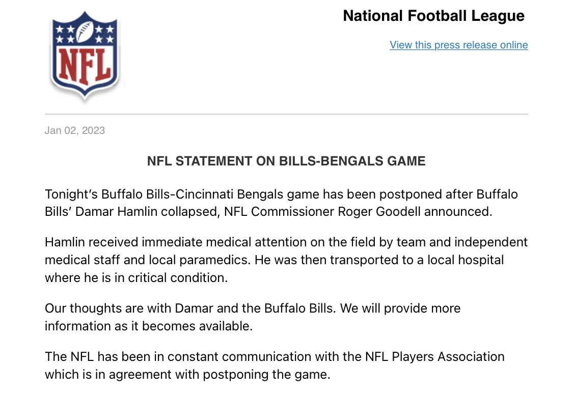 Adam Hoge On Twitter Here s The Official Statement From The NFL