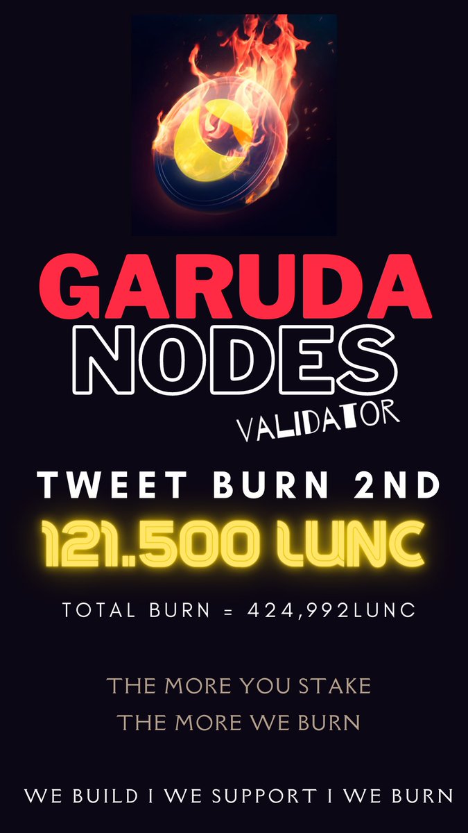 YOU DID IT!!
Thanks for participated.
We got 606 like/RT X 200 #LUNC 
We BURNED 121,200 #LUNC
We just small validator 
Less than one month lived.
But we BURNED 424,992 #LUNC
This is only small steps!!
#LUNCCOMUNNITY
#LUNACLASSSIC