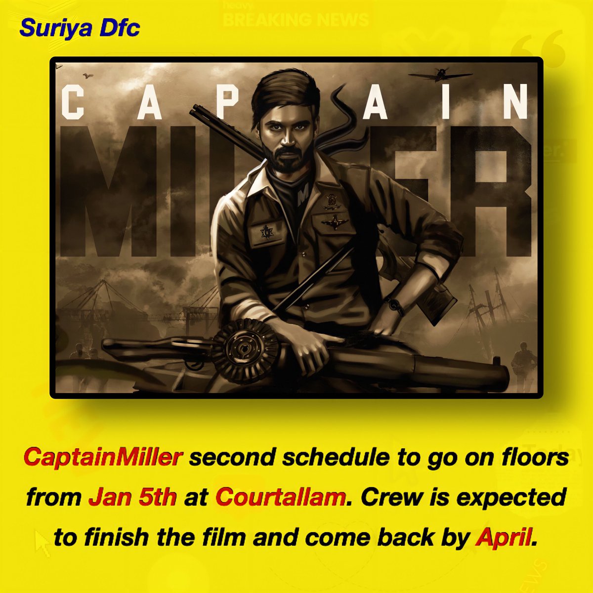 #CaptainMiller 2nd schedule Jan 5th at Courtallam😍🔥 

@ArunMatheswaran @dhanushkraja @gvprakash