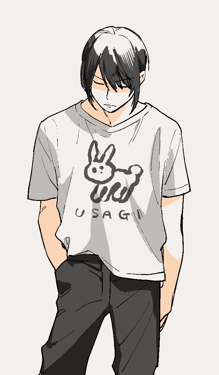 1boy solo male focus shirt simple background closed eyes black hair  illustration images