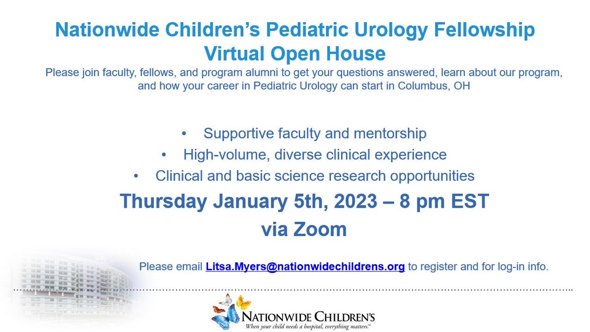 Christina Ching (@christinaching9) on Twitter photo Please join us this Thursday to learn more about pediatric urology fellowship training at nationwide children’s hospital! <a href="/lilppmd/">Rama Jayanthi</a> <a href="/salpert93/">Seth Alpert</a> @m_fuchsmd @dandajusta @nchurology <a href="/nationwidekids/">Nationwide Children's Hospital</a> Please join us this Thursday to learn more about pediatric urology fellowship training at nationwide children’s hospital! <a href="/lilppmd/">Rama Jayanthi</a> <a href="/salpert93/">Seth Alpert</a> @m_fuchsmd @dandajusta @nchurology <a href="/nationwidekids/">Nationwide Children's Hospital</a>