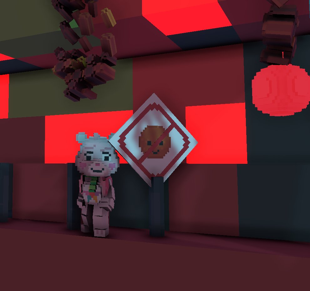 PrettyRed420's tweet photo. @TheSandboxGame I found one of the "No smile allowed" signs in Elventown!😐 I participated in the #SeasonsGreetingsTSB challenge for a chance to win an NFT! https://t.co/OdVJfmvEN3