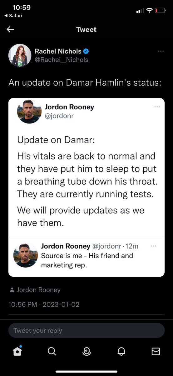 RobinHood816's tweet photo. Latest on Damar Hamlin has come out...Hopefully this continues to get better...Prayers to this young man &amp; his family. https://t.co/MiVtj1O3mS