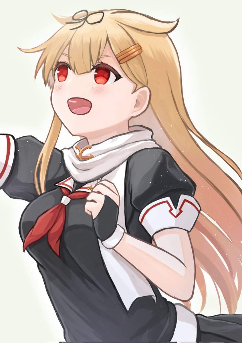 yuudachi (kancolle) ,yuudachi kai ni (kancolle) 1girl solo long hair school uniform blonde hair red eyes serafuku  illustration images