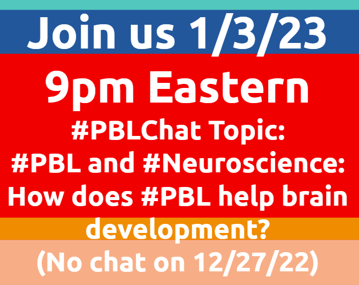 chrisgibsonedu's tweet photo. Join #PBLChat tonight at 9pm Eastern as we look at #PBL and #Neuroscience – how can #PBL help brain development? 

@EPIClearners @HolyGirl22 @bloomberg_paul @mmcdowell13 @rmjohnson45 @danishkurani @siri0714 @historyhillin @mmeflight_spjh https://t.co/TiLUulden0