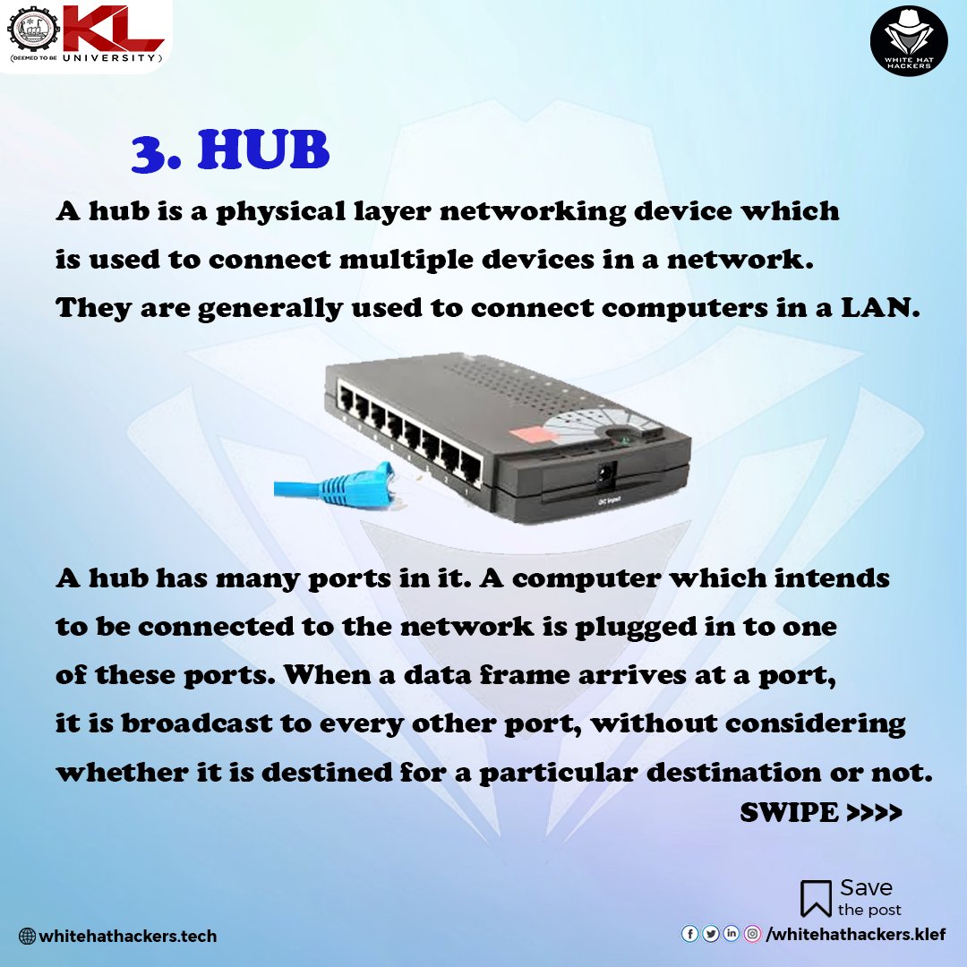whitehat_klef's tweet photo. Hey technophiles💫💫
Here we go with some of networking devices that one must and should have an idea☺️☺️
Hope you all find it interesting✨✨
.
.
.
#cybersecurity #ethicalhacking #cyber #hackers #cyberattack #ethicalhacker #ethicalhackersclub #whitehatklef #kluniversity #klu https://t.co/BQA72Zeqbj