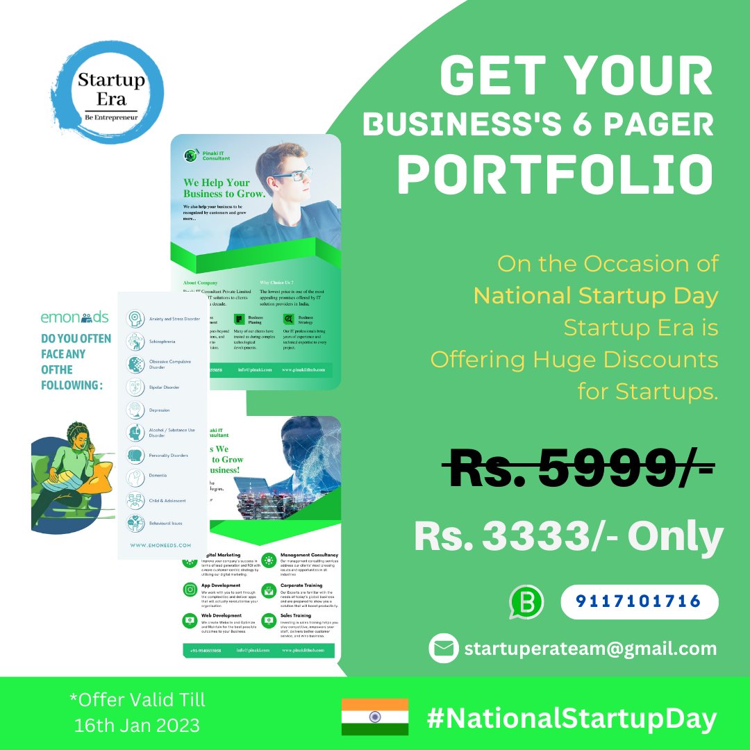 era_startup's tweet image. Contact us today to learn about how we can help you succeed. 

[Offer Valid till 16th Jan 2023 - NATIONAL STARTUP DAY]

WhatsApp Now - 9117101716
Mail - startuperateam@gmail.com
Visit - startupera.online

#portfolio #design #portfoliodesigner
#startupera #startupagency