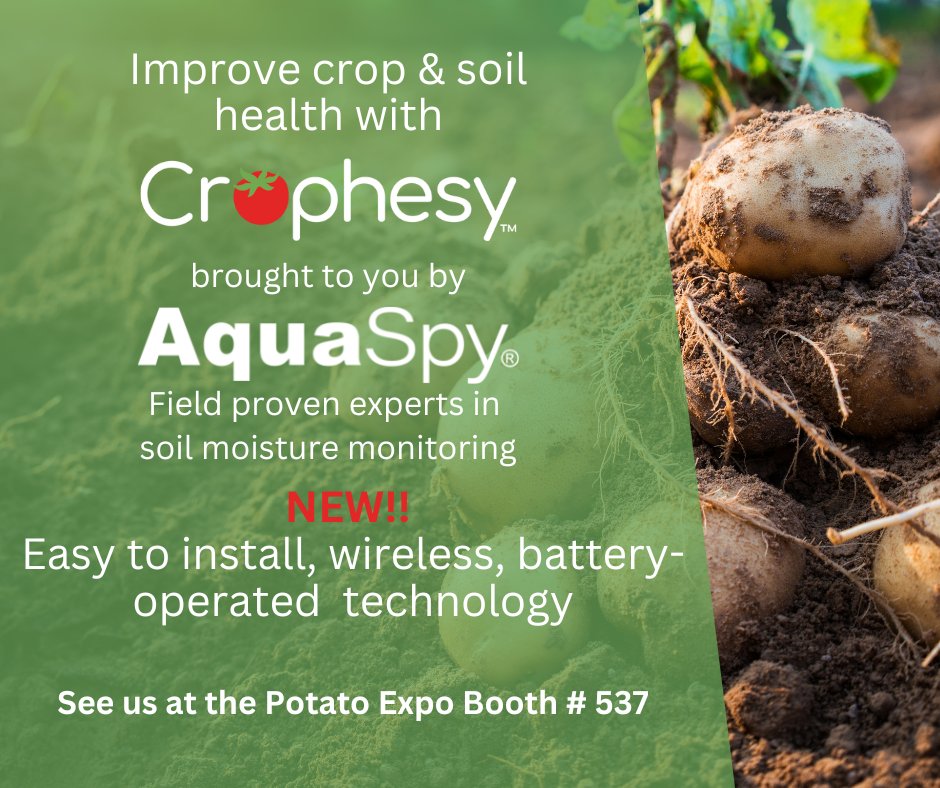aquaspy's tweet image. Stop by booth 537 at the @POTATOEXPO to find out about our new, easy to install wireless soil moisture sensors.