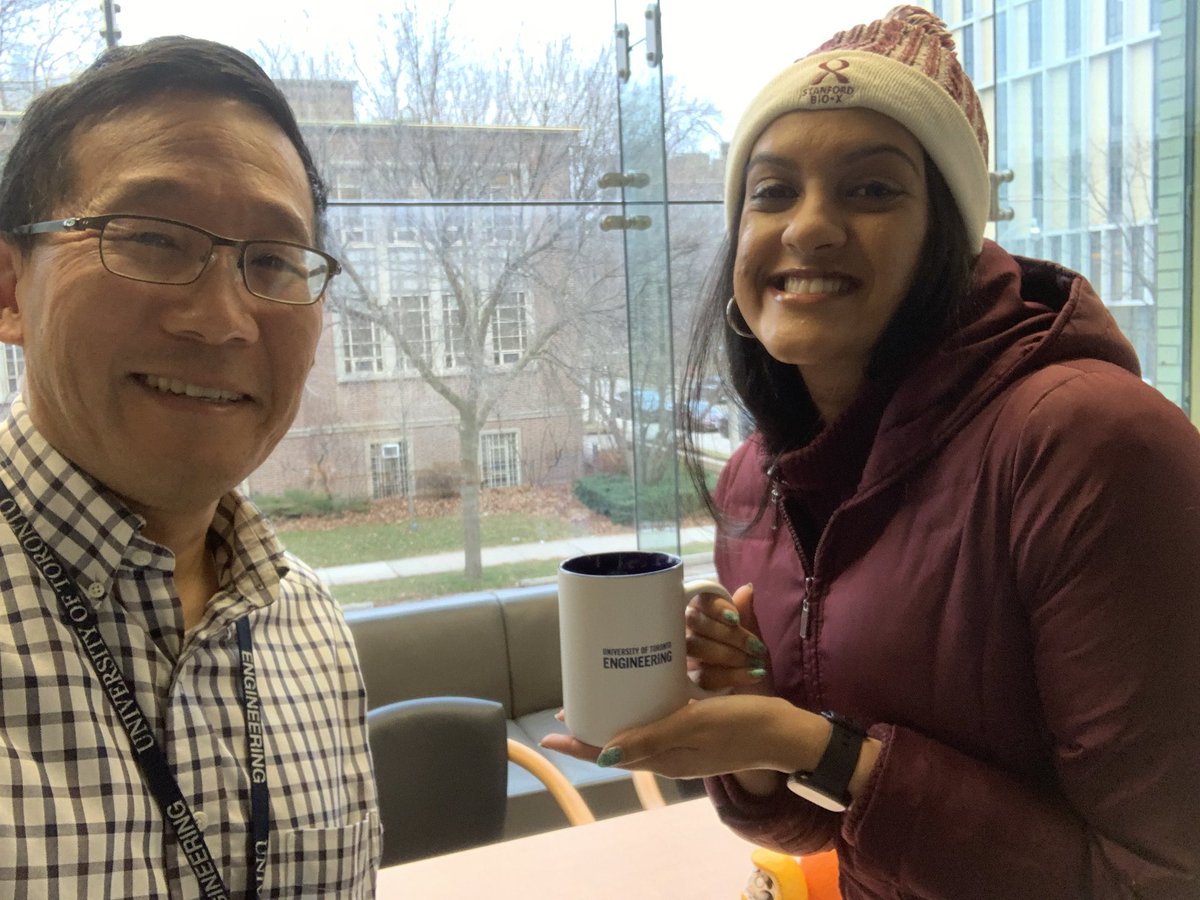 UofTEngDean's tweet photo. Great to catch up with @NetraUnni today #CoffeewithChris to hear about how her PhD @Stanford #BE was going and to think back to chats during her @EngSciClub #BME #2T0. 👍👍 Well done indeed https://t.co/64wnDUvkQm