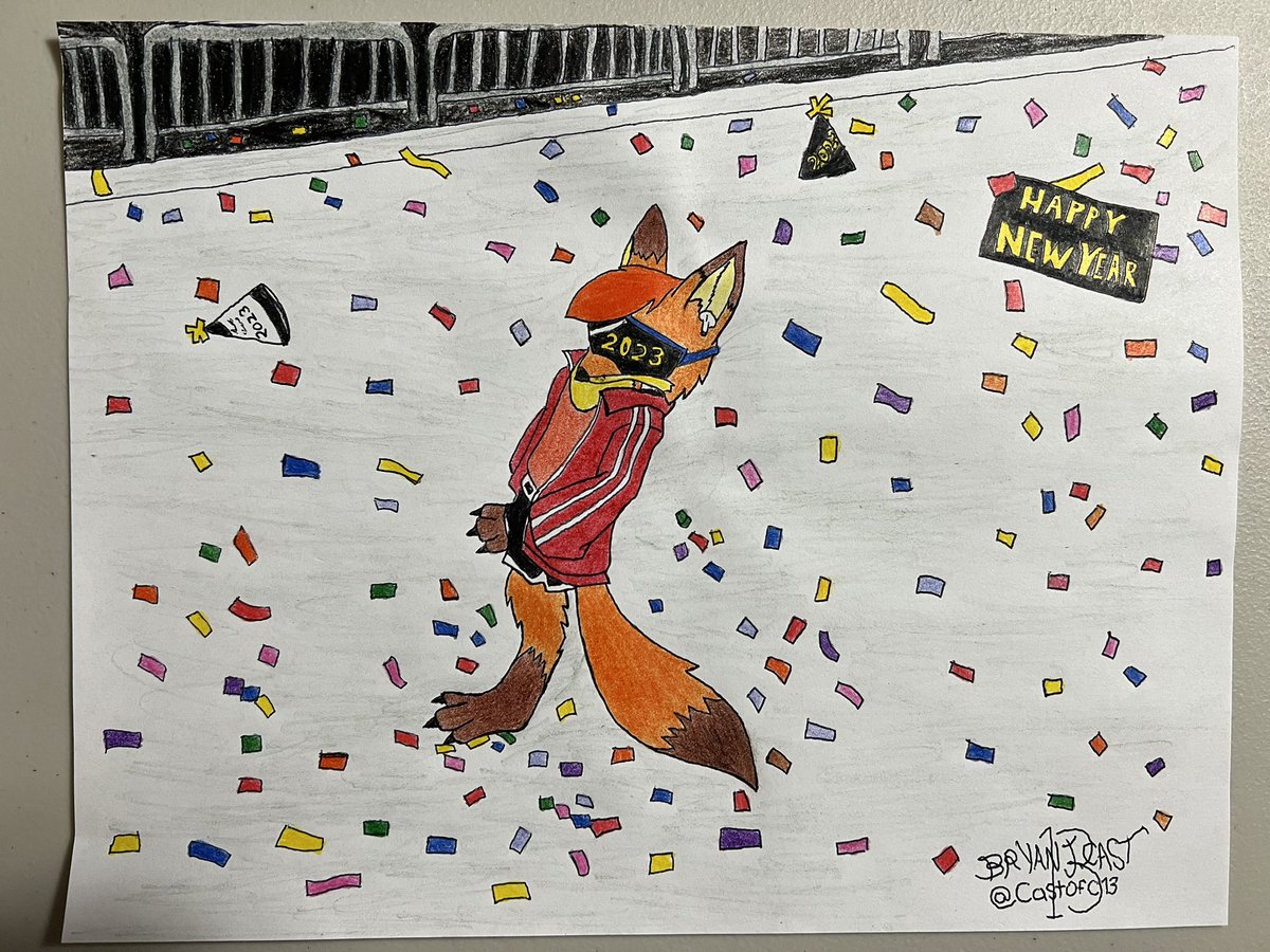 CastOfC13's tweet photo. Now in color my original character Happy new year 2023!🥳🦊🎆 #oc #furryart #furry #artcolor #colorpencil #fox #redfox #male #anthropomorphic #anthropomorphicfox #anthto #newyearseve #newyear2023🎉 #newyearparty https://t.co/A87Hy78VVY