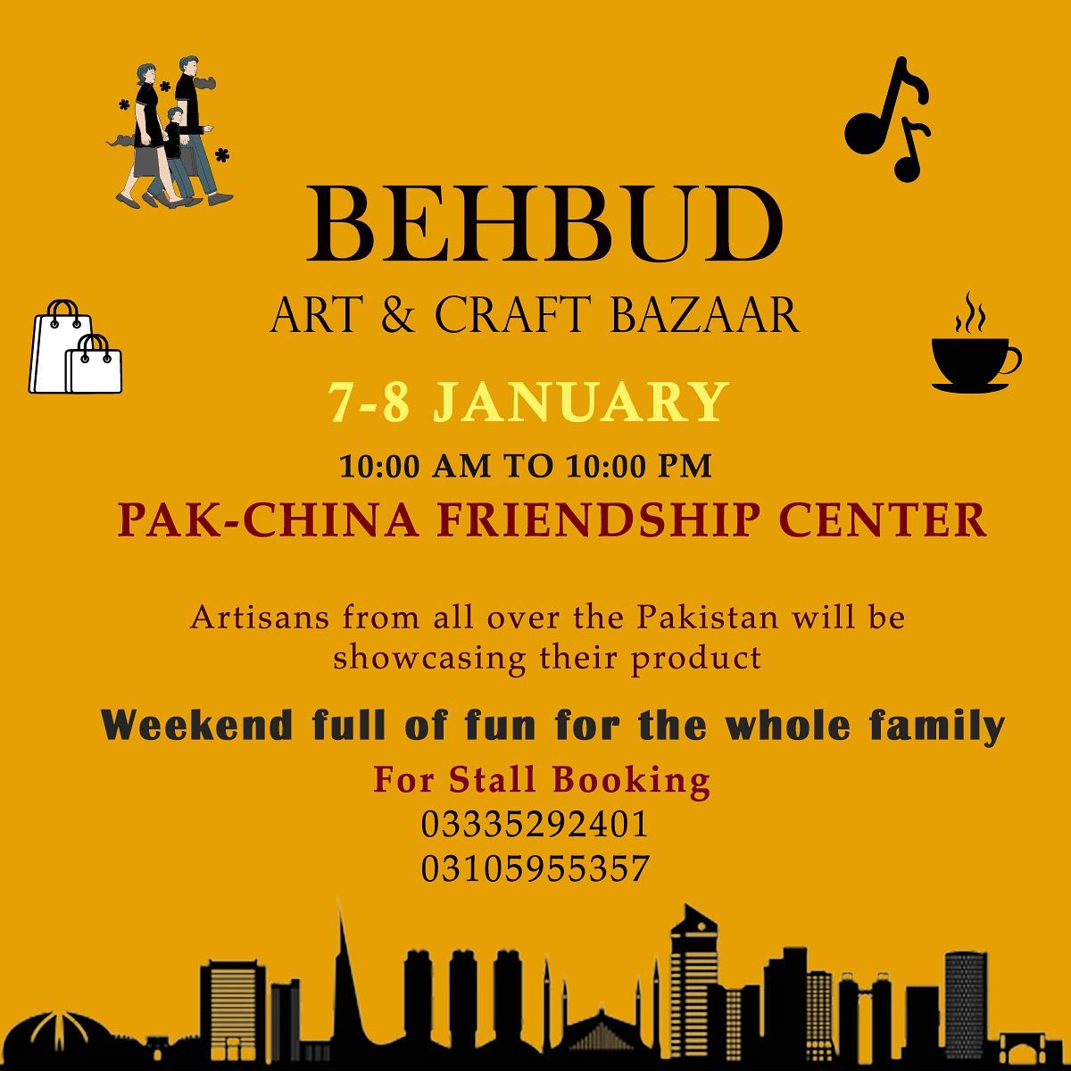 behbudcrafts's tweet photo. Mark the Dates. Behbud Art and Craft Bazar, at Pak China Friendship Center. 
#BehbudBazar https://t.co/a0YVp9gRTV