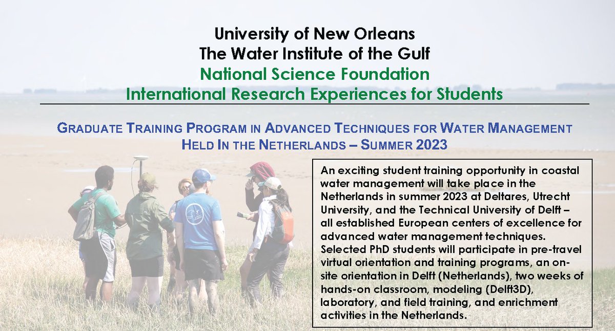 fostinez's tweet image. 📢Calling US PhD students📢Want a fully-funded trip to the Netherlands to learn about coastal water management?? The application is open &amp;amp; due Jan 27! forms.gle/PHoi6DrQnnbX4R…
Check out #IRESNL22 for last year's activities🌊@UofNO @TheH2OInstitute