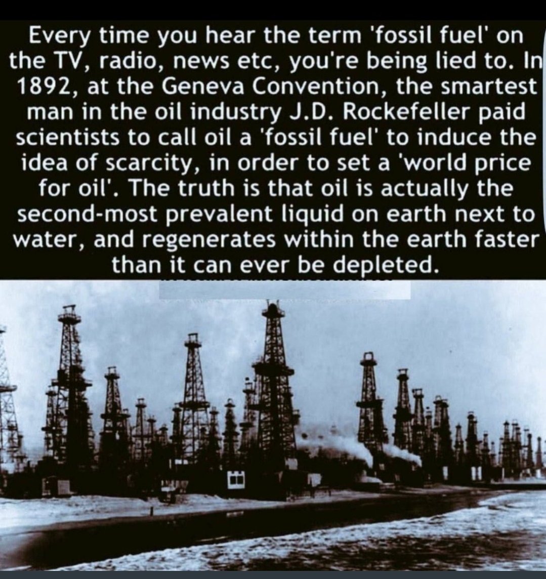 Earstohearyou's tweet photo. One of the greatest deceptions of all time is the belief that oil, the second most abundant liquid on the planet and readily replenished is a fossil fuel.... https://t.co/Ssew8RFWy2