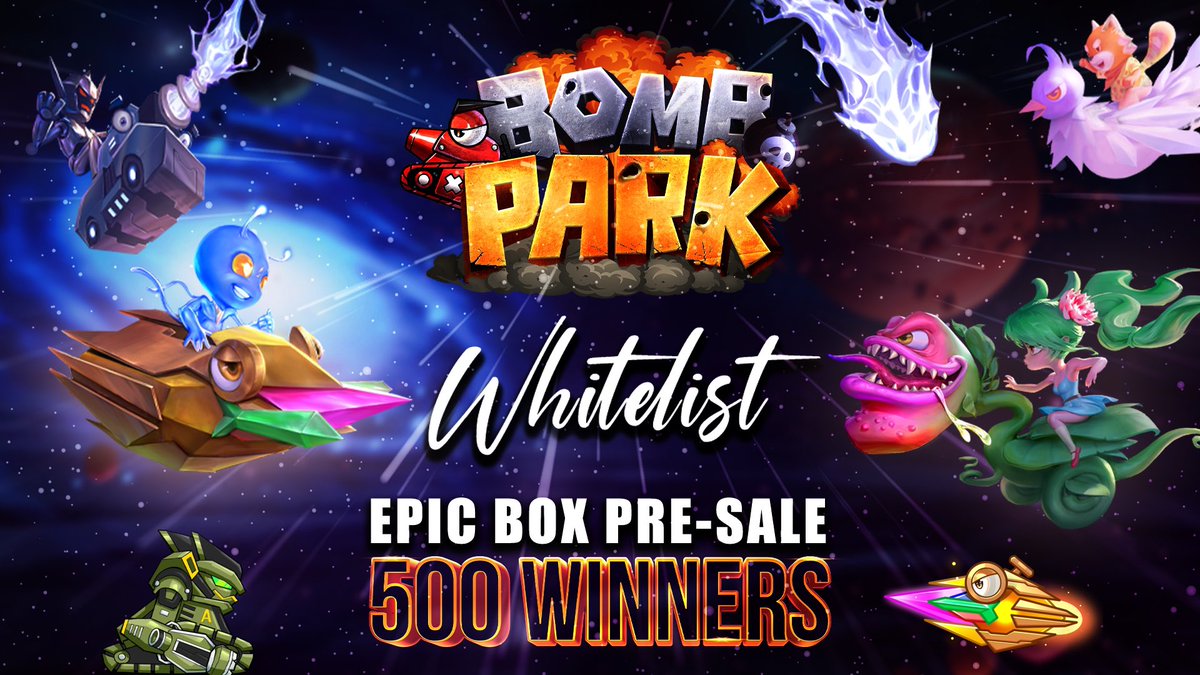 Howdy, Bombers!

🤑Whitelist Competition for Bomb Park Epic Box Pre-Sale is here! 

🔥Be one of the lucky 500 winners to get privileges &amp; more money back when you buy epic boxes! Every 10 boxes you buy gives more bonus!

💥Go now to:
👉bit.ly/BombParkWhitel…

Let's Go Bombers!