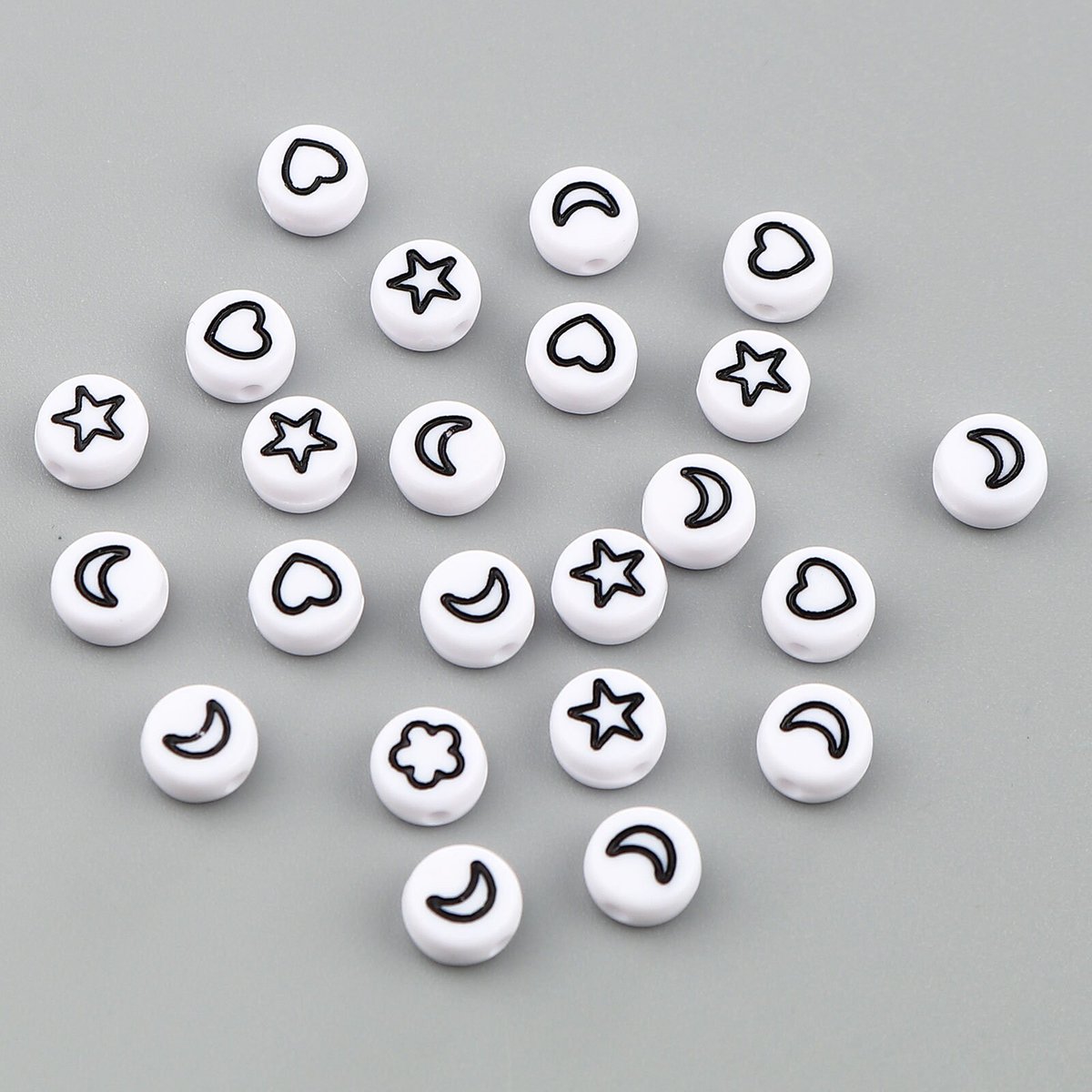 500 7mm Black and White Star Beads, Heart Beads, Moon Beads, Mixed Beads tuppu.net/acbb4ecf #Etsy #craft supplies #Beads #charms #VickysJewelrySupply #Jewelrysupplies #handmadejewelry #letterbeads #stampingsupplies #cabochons #FlowerBeads