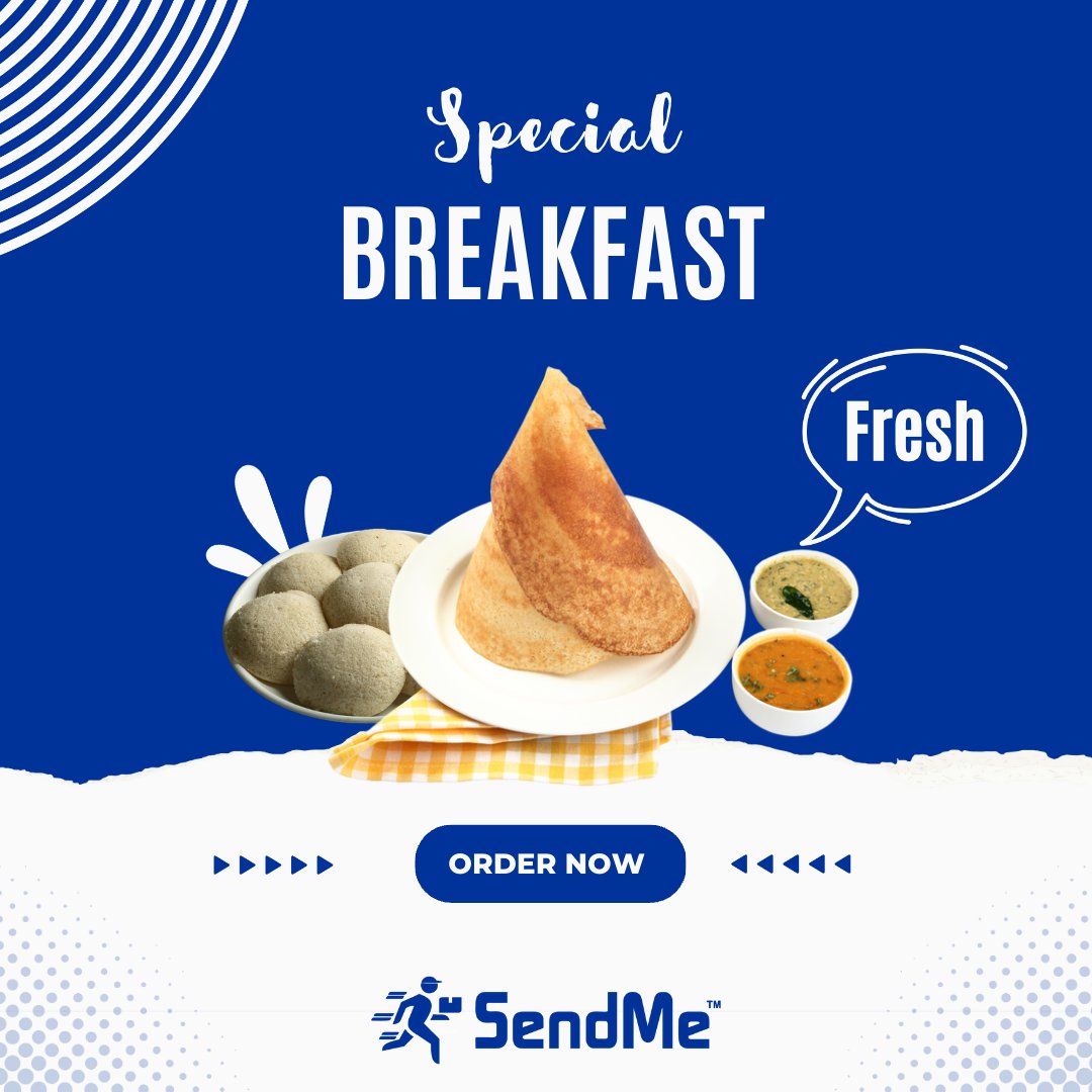 Order delicious breakfast form your faviourite restaurant. Order food online on SendMe - Happy ordering

#sendmeindia #orderfoodonline #breakfast #dosa #idali #southindian