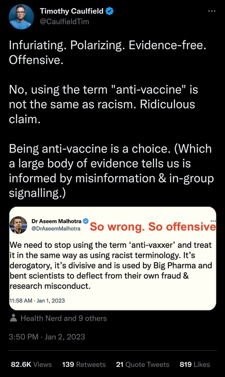 . @DrAseemMalhotra is correct. The promotion of hatred against the unvaccinated needs to stop. There is no scientific basis for it. There is no ethical or moral basis for it. It is wrong. It has always been wrong.

@ABDanielleSmith @Alberta_UCP @shandro @UAlberta @UAlbertaLaw