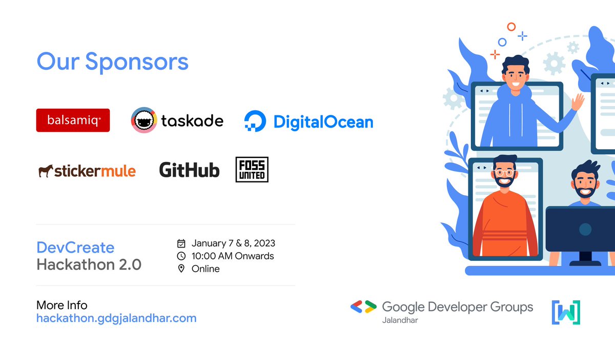GDGJalandhar's tweet image. WOHOOOOO!!!

Here are the amazing sponsors of #DevCreateHackathon✨

Let&apos;s see what they have brought for us in their buckets. 

More info👇
hackathon.gdgjalandhar.com

#DevCreate #Hackathon #GDGJalandhar #WTMJalandhar