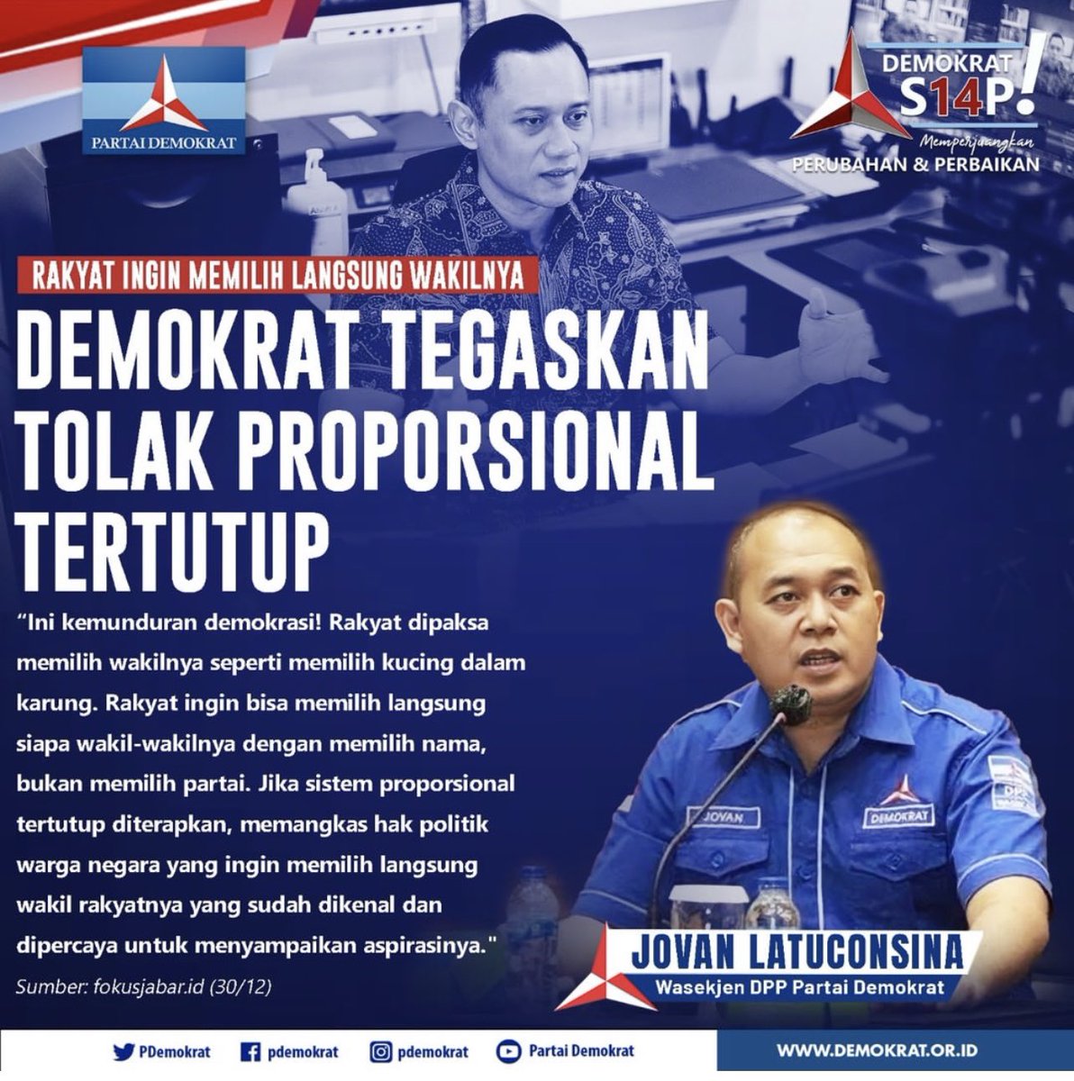 DEMOKRAT TEGASKAN TOLAK PROPORSIONAL TERTUTUP.
RAKYAT INGIN MEMILIH LANGSUNG WAKILNYA.
.
#demokrat #pdemokrat #partaidemokrat #tolakproporsionaltertutuppemilu2024 #ahy #ahypemimpinperubahan #perubahandanperbaikan #pemilu #pilpres #menang #indonesia #mamuju #sulbar #dpcmamuju