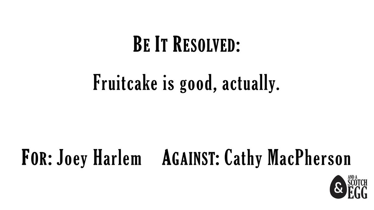 andascotchegg's tweet image. Fruitcake is good, actually?

Clip: youtu.be/98KKZ2q0eSs

@plentyofregrets vs Cathy MacPherson

Episode: #Christmas Special! 

#comedy #panelshow #podcast #xmas #holiday #fruitcake #debate #toronto #torontocomedy