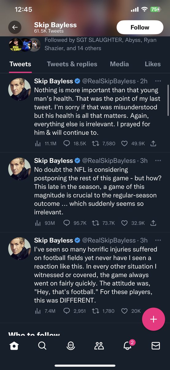 lilnailer's tweet photo. @RealSkipBayless Questioning the decision of the game being delayed because it’s late in the season was pointed towards his health??? Dude just stop already. https://t.co/fVYxyRnO2a