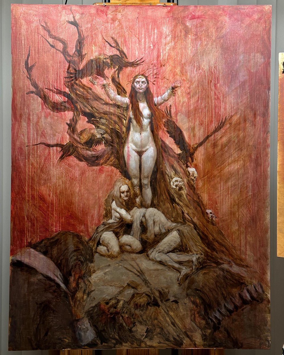 DanielLanderman's tweet photo. Still setting up a sort of “texture palette” to eventually glaze, scumble and paint over. The final palette will be much cooler, but I like having bits of heat pop through. Should be fun… if I don’t F it up 😳
#oilpainting #art #landerman #painting #fantasyart #witches https://t.co/n6tdmOYARA