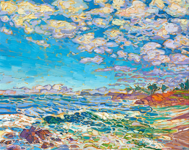 Monterey Waves
by Erin Hanson, 2022
Original SOLD
Fine Art Prints and 3D Replicas Available

Abstract ocean foam swirls together in this colorful painting of Monterey's coastline. The rich blue is a beautiful contrast to the pearly white sea foam.

erinhanson.com/prints/Montere…