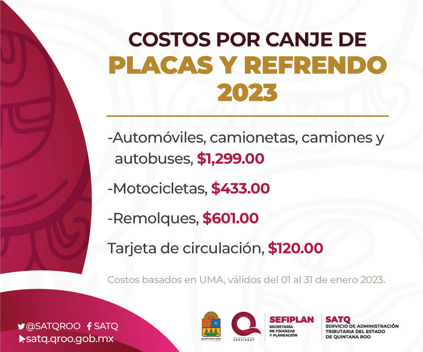 Satqroo on twitter conoce los costos por canje de placas y refrendo