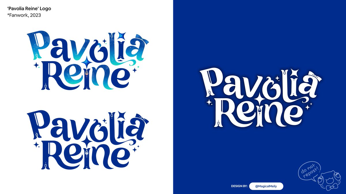 MagicalMeily's tweet photo. 2020 - 2023, I remade my first ever Vtuber fan logo! Inspired by HoloID's Pavolia Reine 🦚💙 #Reinessance #MeilyDesign #VtuberAssets https://t.co/KCOeXuP82L